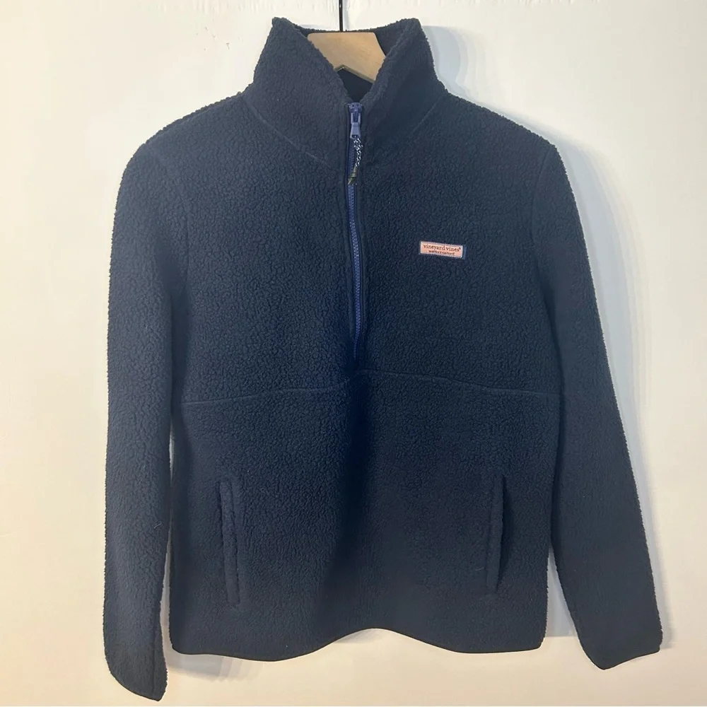 Vineyard Vines Women’s Navy Blue Sherpa Half-Zip Pullover, Size Small